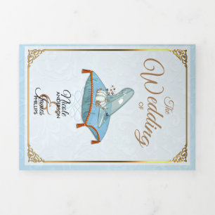 Assepoester Elegant Blue Trifold Wedding Programme Drieluik Uitnodiging