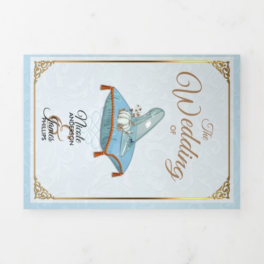 Assepoester Elegant Blue Trifold Wedding Programme Drieluik Uitnodiging (Cover)