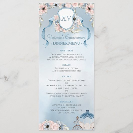 Assepoester Fairy Tale Elegant Blue Pink Menu (Voorkant)