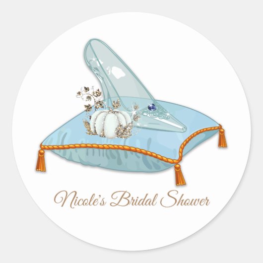 Assepoester Glazen Muiltje Elegante Bruidsdouche Ronde Sticker (Voorkant)