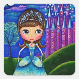 Assepoester in het kasteel Tiara Ball Gown Vierkante Sticker
