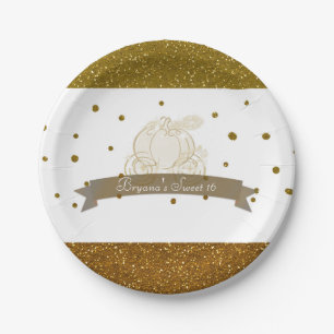 Assepoester Koets Gouden Glitter Stippen Feestbord Papieren Bordje