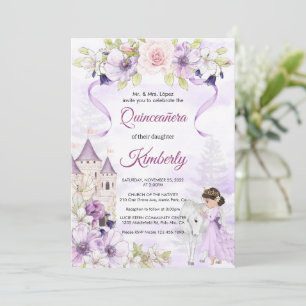 Assepoester Paarse Bloemenkroon Prinses Quinceaner Kaart
