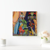 Assepoester, prins en glazen slipper vierkante klok (Huis)