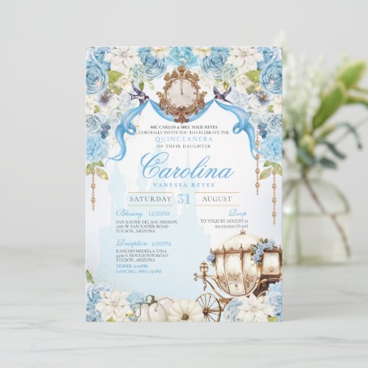 Assepoester Prinses Carriage Elegant Quinceanera Kaart (Staand voorkant)