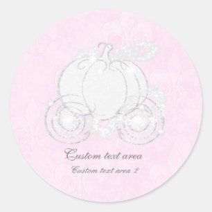 Assepoester Roze & Zilveren Prinsessenkoets Favor Ronde Sticker
