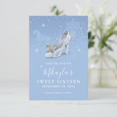 Assepoester Schoen Baby Blauw Goud Sweet 16 Verjaa Save The Date (Staand voorkant)