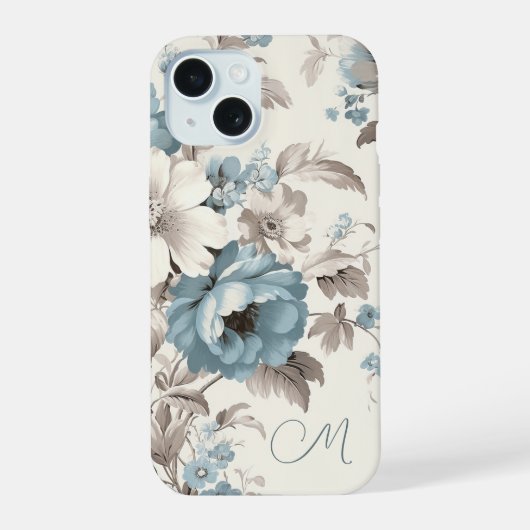 Assez poussiéreux bleu/marron floral avec initiale (Verso)