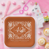 Assiette 40e Anniversaire Shabby Chic Orange Foncé (Fête)