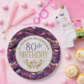 Assiette 80 ans Strates de Bijoux Violet et Or (Fête)