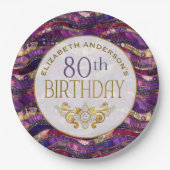 Assiette 80 ans Strates de Bijoux Violet et Or (Devant)
