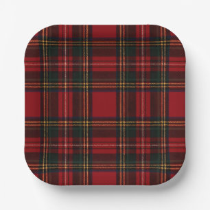 Assiette à motif carreaux tartan rouge classique