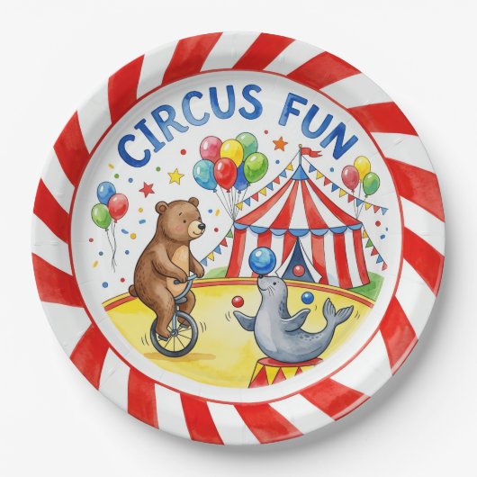 Assiette "Amusement de cirque" Animaux mignons et (Devant)