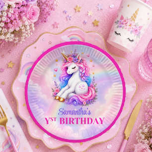 Assiette Anniversaire Fille Licorne Magique Couleu