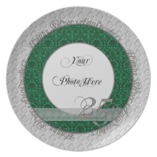 Assiette Argent Anniversaire Photo Plaque Damask Green