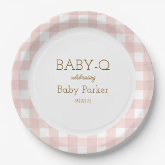 Assiette bébé-Q circulaire en vichy rose 2