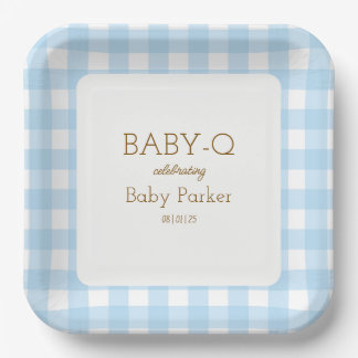 Assiette carrée Baby-Q Gingham bleu 2