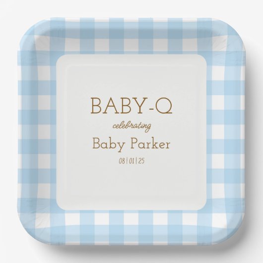 Assiette carrée Baby-Q Gingham bleu 2 (Recto)