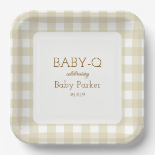 Assiette carrée bébé-Q à carreaux marron 2