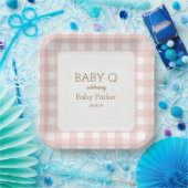 Assiette carrée bébé-Q Gingham rose 2 (Fête)