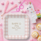 Assiette carrée bébé-Q Gingham rose 2 (Fête)