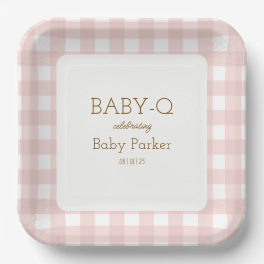 Assiette carrée bébé-Q Gingham rose 2 (Recto)