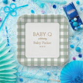 Assiette carrée bébé-Q Gingham vert 2 (Fête)