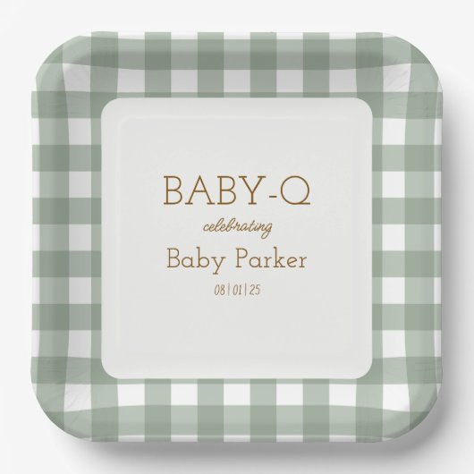 Assiette carrée bébé-Q Gingham vert 2 (Recto)