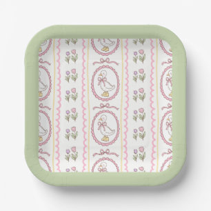 Assiette carrée pour Baby Shower Rose Canard