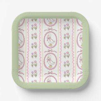 Assiette carrée pour Baby Shower Rose Canard