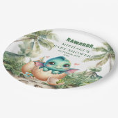 Assiette Charmant bébé dinosaure bleu qui va éclor (Angle)