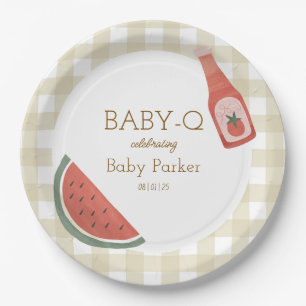 Assiette circulaire bébé-Q à carreaux marron