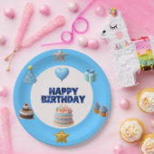 Assiette d'anniversaire bleue personnalisable (Fête)