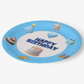 Assiette d'anniversaire bleue personnalisable (Angle)