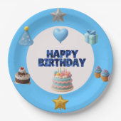 Assiette d'anniversaire bleue personnalisable (Devant)