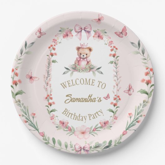 Assiette d'anniversaire Blooms & Bears (Devant)