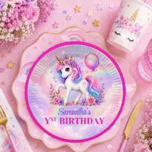 Assiette d'anniversaire de fille magique licorne p