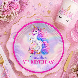 Assiette d'anniversaire de fille pastel licorne sc