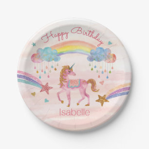 Assiette d'anniversaire Faux Paillettes Aquarelle 