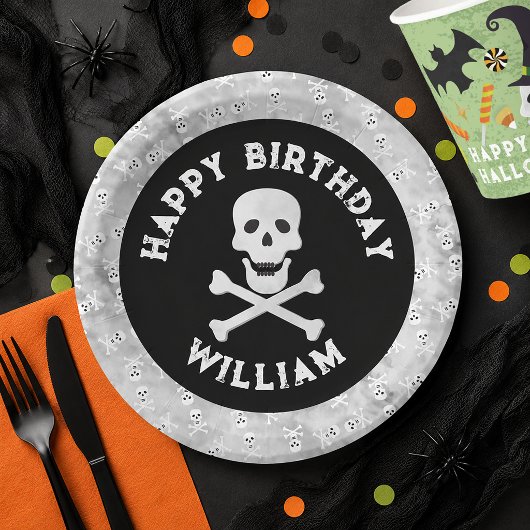 Assiette d'anniversaire Skull Crossbones Halloween
