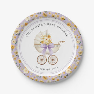 Assiette de Baby Shower Fleurie Lavande pour Bébé