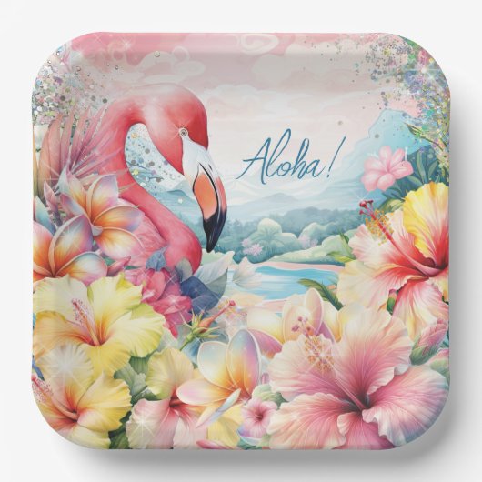 Assiette de design Luau de flamant rose tropical d (Recto)