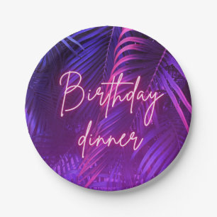 Assiette de dîner d'anniversaire feuille de palmie