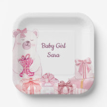 Assiette de fête Baby Shower Ourson Rose