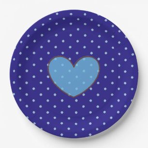 Assiette de fête bleu et marron à pois