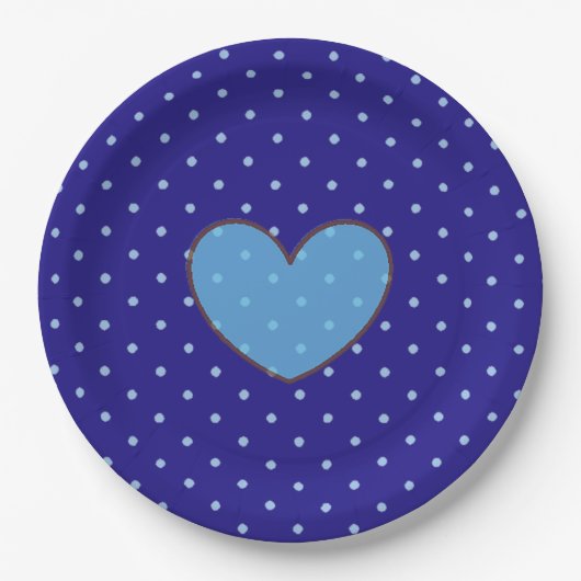 Assiette de fête bleu et marron à pois (Devant)