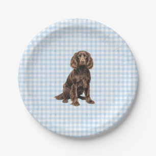 Assiette de fête Boykin, Fête de chien, Gingham bl