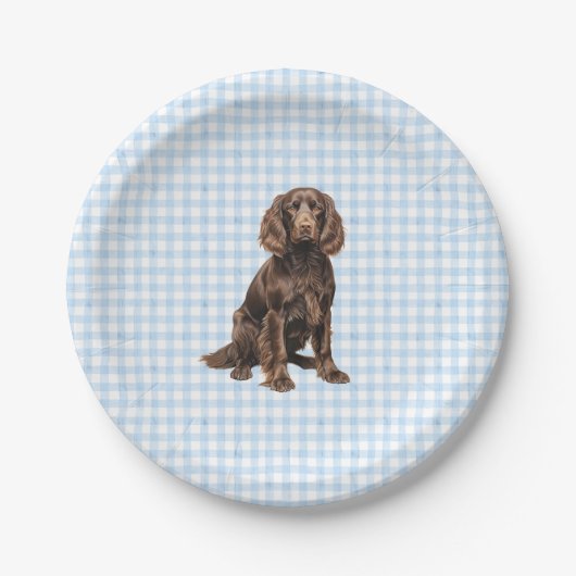 Assiette de fête Boykin, Fête de chien, Gingham bl (Devant)