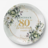 Assiette de fête d'anniversaire 80 ans Greenery Go (Devant)