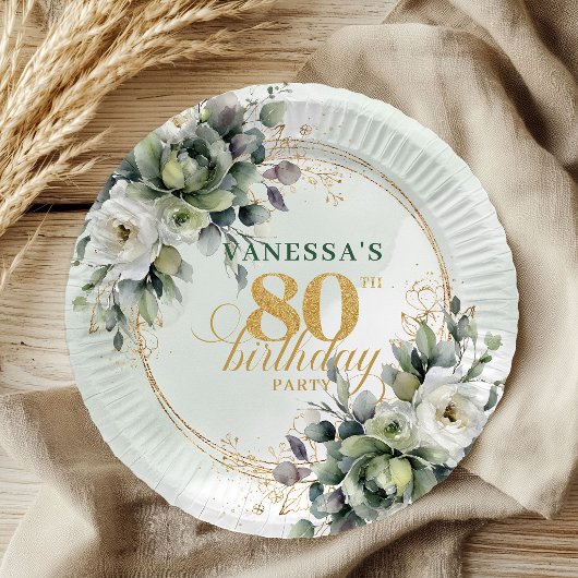 Assiette de fête d'anniversaire 80 ans Greenery Go
